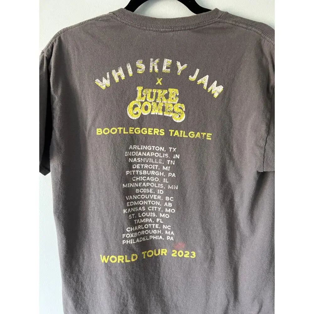 Luke Combs Whiskey Jam Bootleggers 2023 Tour Gray Tee Medium *FLAW*
